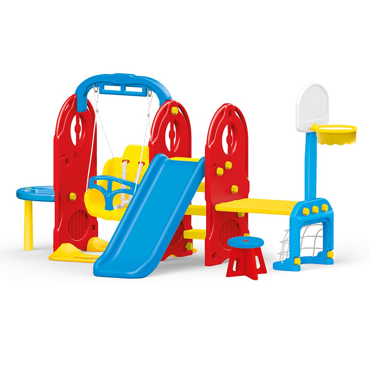 Kinderspielplatz für Garten Spielplatz mit Rutsche Schaukel Basketballkorb Bastelltisch und Tor 