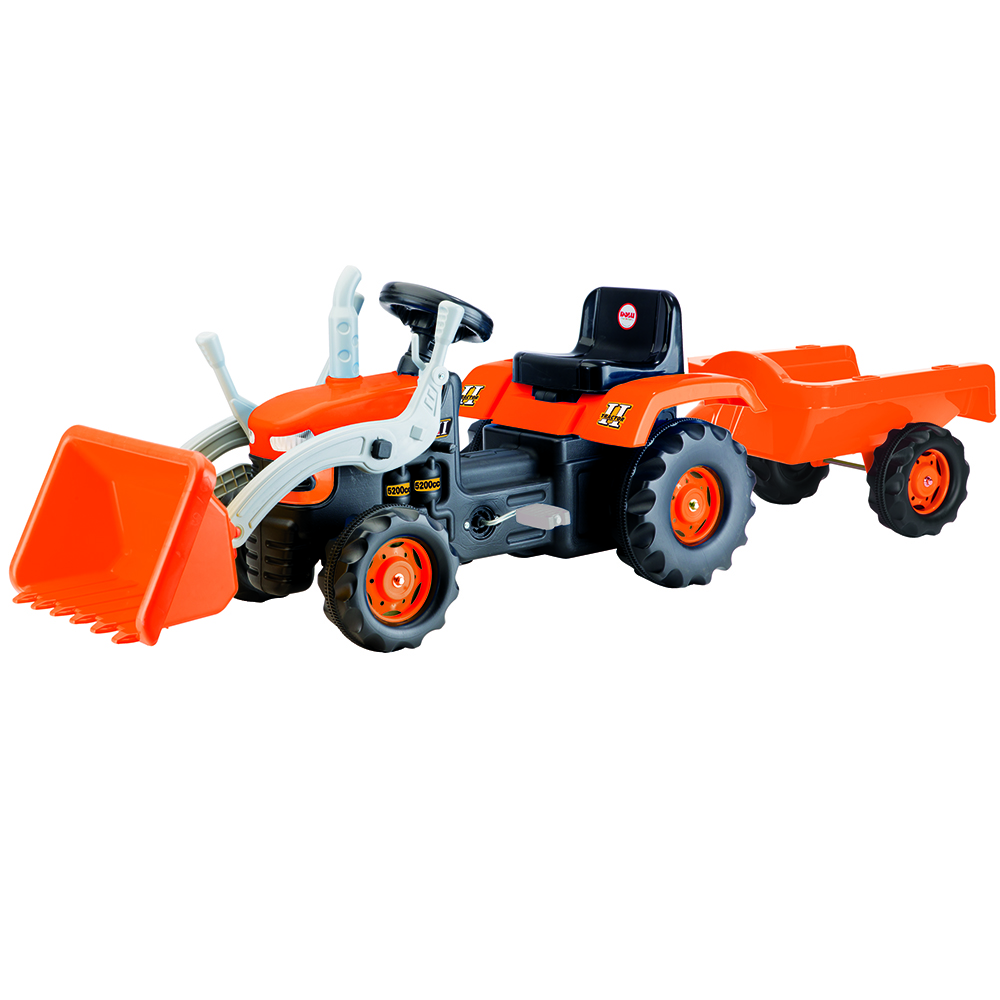 Trettraktor Orange Kinderfahrzeug Kinder Traktor mit Frontlader und Anhänger Neu